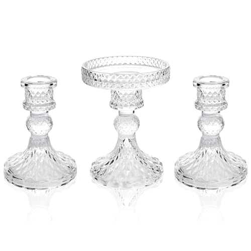 Unity Candle Holder - Glass Candle Holders for Pillar Candles Taper Candles Glass Candlestick Holders Set of 3 Decorative Clear Glass Candlestick Holder for Wedding Table Dinning Church Centerpiece