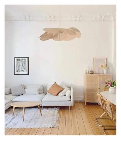 Lustre de créateur en tissu de lin style japonais pétale pour une décoration raffinée