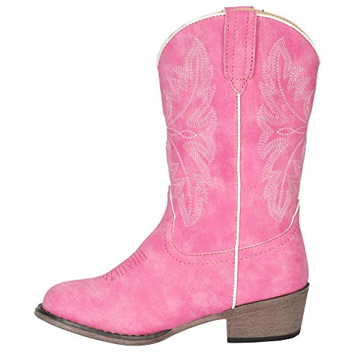 Kids Girls Pink Faux Leather Western Cowboy Boots 93