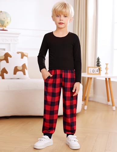 SWOMOG Unisex Kids Plaid Pajama pants for Boys & Girls Comfy Sleepwear Bottoms Lounge Jogger PJ Pants with Pockets3