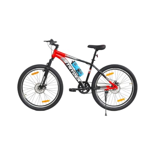 Image of Stryder 26T Krueger Mountain Cycle for Adults |Front Suspension | Dual Disc Brakes | Welded Steel Frame | Double Wall Alloy Rims | Unisex Bicycle (90% Assembled) (Red:: Black)