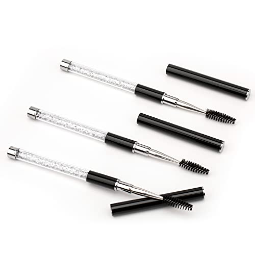 Gcqq 3Pcs Eyelash Spoolies Brush With Cover, Black Mascara Wands With Cap And Tube, Reusable And Bendable Eyebrow Spoolies, Portable Spoolie For Eyelash Extensions, Brow, Makeup (Black) #TOP1