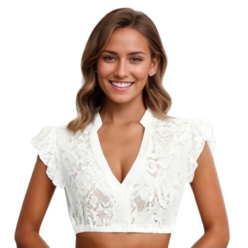 Vestido Dirndl para Mujer, Estilo Oktoberfest de Alemania, de Manga Corta, para espectáculos cerveceros, Camisetas sin Mangas (White, S)