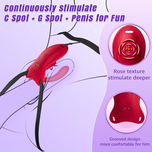 Image of BIG SHOCKED Rose Sex Toy Wearable Vibrator - APP Remote Control Couples Sex Toys for Women Adult Toys, Hands Free Clitoral G Spot Vibrator with 9 Powerful Vibrating Double-Ended Dildos BDSM Rose Toy