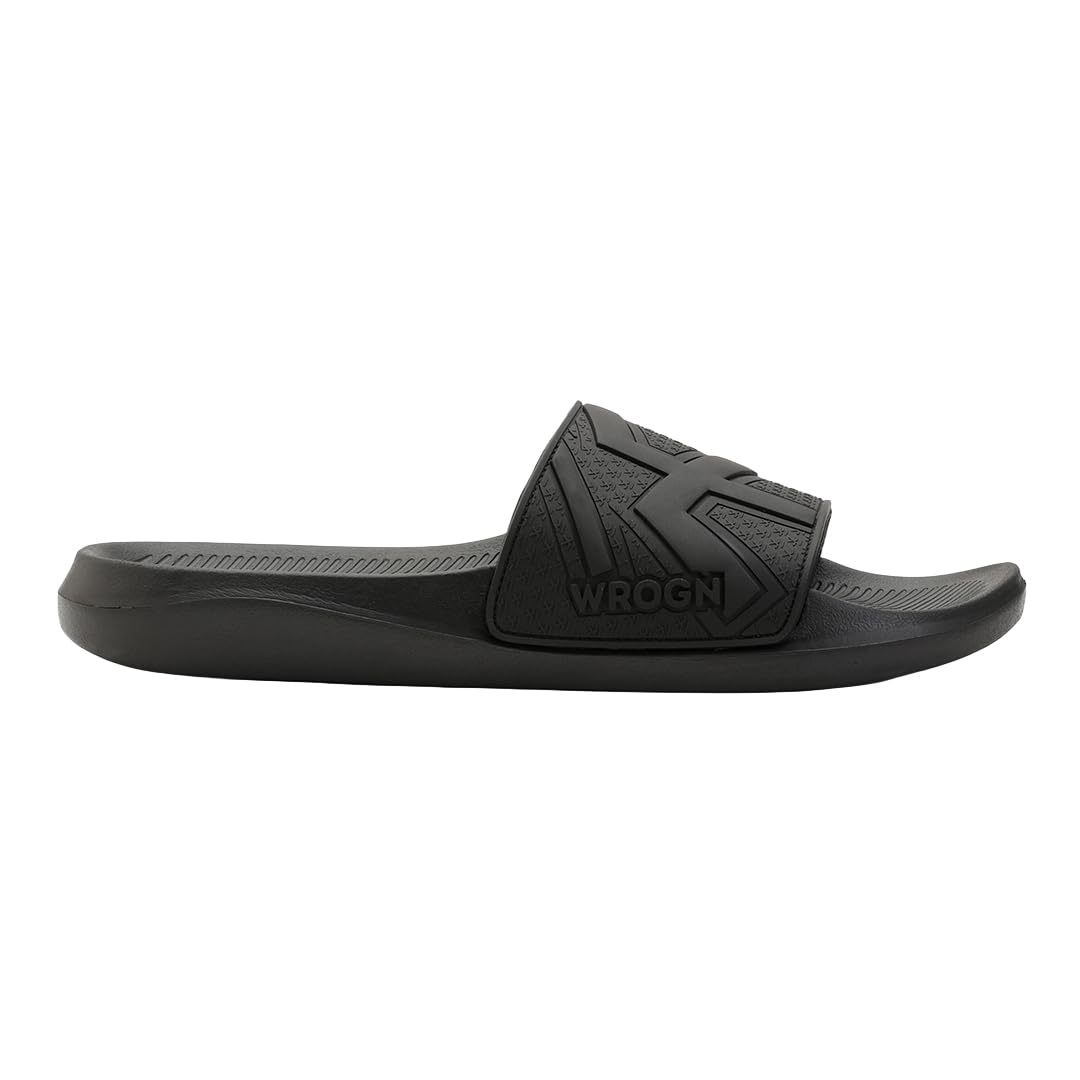 wrogn Men's Anti-slip Sliders | EVA Lightweight Sole | Slip-on Comfort Slides | UK 6–11 | Black | 8-picture-11
