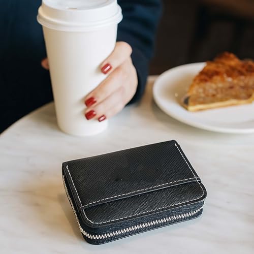 Minimalist Credit Card Holder Wallet – Slim Leather Zipper Coin Purse & Mini Card Protector (Black)4