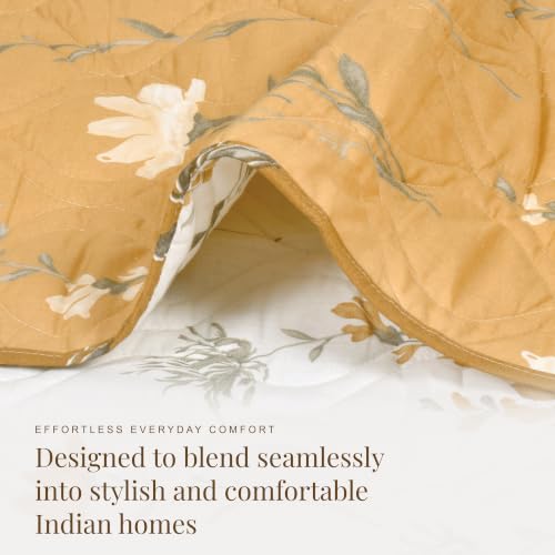 Image of HUESLAND Reversible AC Quilt Blanket Single Bed | 100% Cotton Quilted Shell, Super Soft 120 GSM Microfibre Wadding | Lightweight Comforter for All Weather Use | 55 x 88 inches, Floral