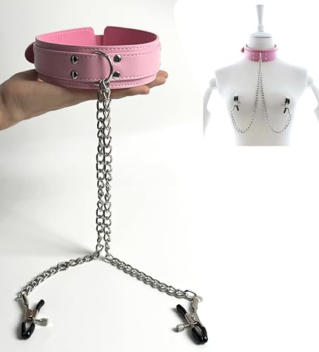 YILUQIFLY Pinces à tétons et cols de cou Cols de tétons de pour le plaisir des femmes Bondaged Fesseln SM Sex Toys Buckled Chain Fesseln Disponible en plusieurs couleurs (Rose)