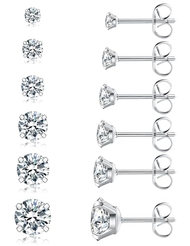 HARJJME 6 Paires Or Argent Clous d'oreilles Lot Boucles d'oreilles Femme Acier Inoxydable 5A+ Zircone Cubique Piercing Oreille Cartilage Tragus pour Homme...