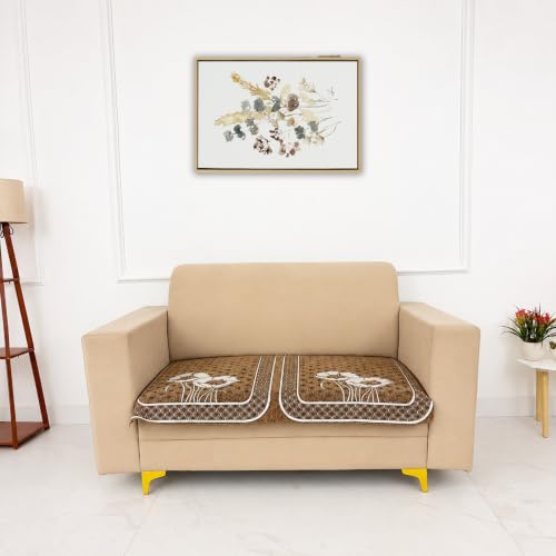 Image of Homerz Premium Chenille Fabric Sofa Cover | Soft, Durable & Dustproof | Decorative Couch Cover (Florida Chocolate, 2 Seater, Only Seat Cover)