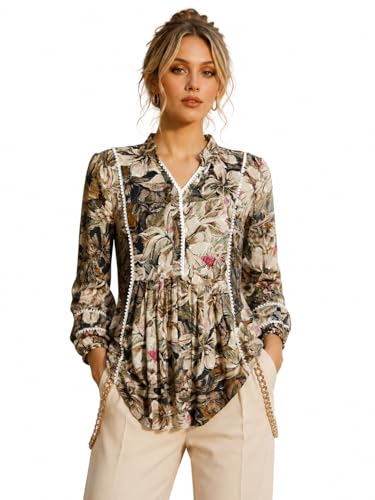Image of Amazon Brand - INKAST Women Floral Regular Fit Tops | Blouse | Elasticated Cuffs | Shirt