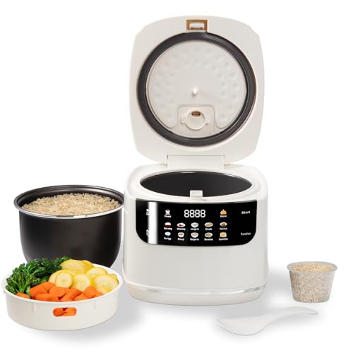 EURCRBU Rice Cooker 2L Home Intelligence Multi Functional Steaming and Cooking Integration Rice Cooker 24h Dealy Start Suitable for 2-3 People Steamer Tray Measuring Cups&Spoon (2L/White)
