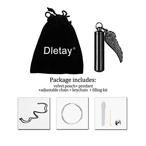 Dletay Personalized Cylinder Cremation Urn Necklace for Ashes Memorial Keepsake Pendant with Angel Wing Stainless Steel Remembrance Jewelry - Thumbnail 7