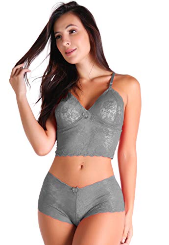 Kit 3 Conjuntos Renda Calcinha e Top Cropped Caleçon Lingerie Atacado 087 (M)