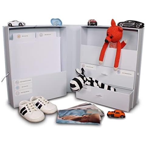 Ironix Erinnerungsbox Baby - Baby Box mit 17 Sticker Set, 2 Papierordner - Baby Memory Box - Andenken Box - Unisex - Baby Aufbewahrung Erinnerung - Geschenk-Idee zu Weihnachten, zur Geburt, Taufe Cover