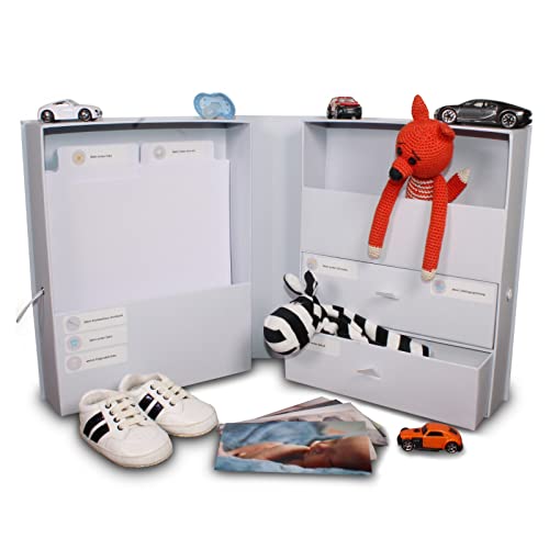 Ironix Erinnerungsbox Baby - Baby Box mit 17 Sticker Set, 2 Papierordner - Baby Memory Box - Andenken Box - Unisex - Baby Aufbewahrung Erinnerung - Geschenk-Idee zu Weihnachten, zur Geburt, Taufe Cover