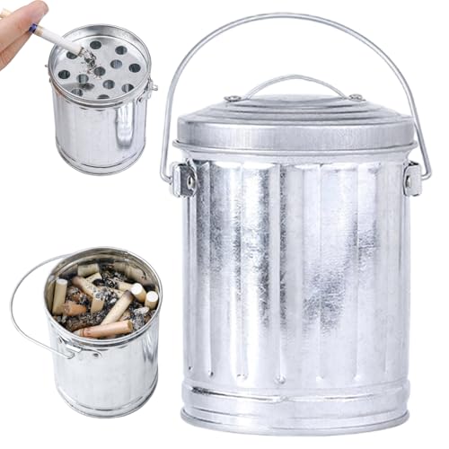 CAKEEYUM Secchio per la Cenere con Coperchio, posacenere Portatile Antivento in Metallo di capacità, con Manico e Filtro, Facile da Pulire, Mini Cestino Rimovibile, Piccolo Cestino per i rifiuti