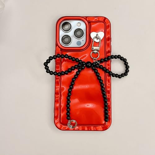 Protection antichoc en silicone pour iPhone 13 avec cordon perles rouge et noir