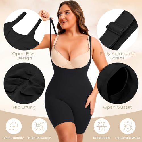 Image of NaTen Plus Size Open Bust Shapewear Tummy Control Bodysuits for Women Seamless High Waisted Body Shaper Under Dress