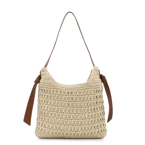 Bolso de playa tejido para mujer con asa PU miniatura 1