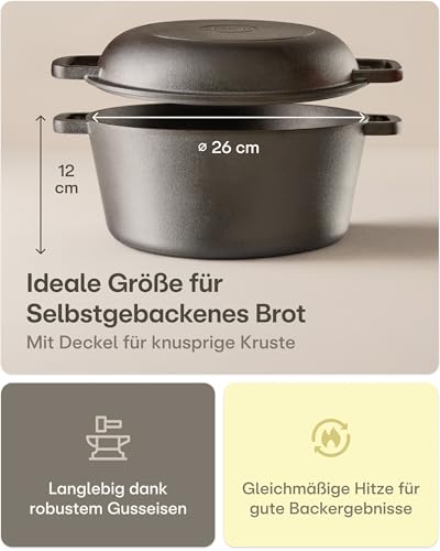 Foto von Praknu Gusseisen-Bräter Brot-Backset, 26 cm, 4,7 L