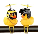 2 Pack Rubber Duck Car Ornaments, Yellow Duck Car Dashboard Decorations Squeeze Duck Bicycle Horns with Propeller Helmet,Bandage and Gold Chain (Helmet&Bee)