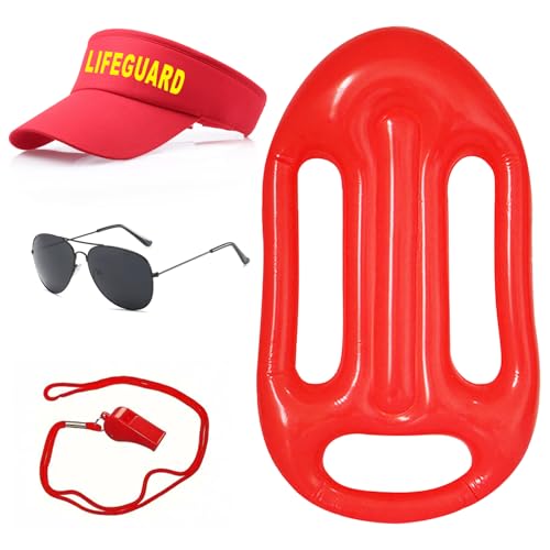 TYXHXTF 4 Pcs Disfraz de Salvavidas, Accesorios de Salvavidas Incluye Sombrero Gafas de Sol Silbato Salvavidas Boya para Fiestas en la Playa y la Piscina Halloween
