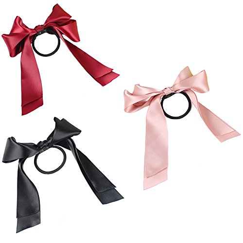Polytree 3pcs Women's Fashion Satin Ribbon Bow Hair Band Rope Ponytail Holder