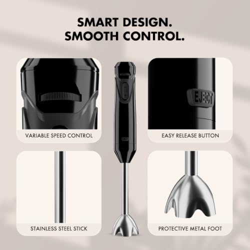 Image of Sujata Blendstick Hand Blender | 600W Heavy Duty Motor | Variable Speed Control | Stainless Steel Shaft | 18000 RPM | Professional Immersion Blender | Easy Clean | Black