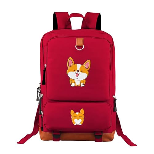 Red Cute Corgi Corgi Daypacks Oxford Retro Durable for Adults College Student Bookbag 12