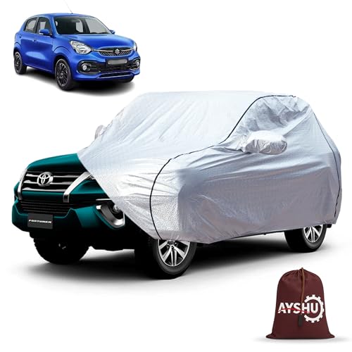 Image of AYSHU Waterproof Car Cover for Maruti Suzuki Celerio | Mirror & Antenna Pocket | Anti-Scratch Soft Cotton Inner Layer | Triple Stitched | Heat Resistant Metallic Silver | All-Weather Protection