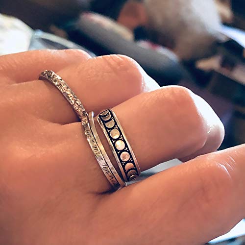 Angol Sterling Silver Rings For Women Vintage Moon Phase Ring S925 Stacking Statement Band Minimalist Finger Ring #TOP5