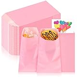 Geyee 200 Pcs Pink Small Paper Treat Sacks 3.1 x 5.9 Inches Candy Buffet Bags Small Flat Kraft Paper Bags Bulk for Snack Cookie Popcorn Candy Sandwich Gift Party