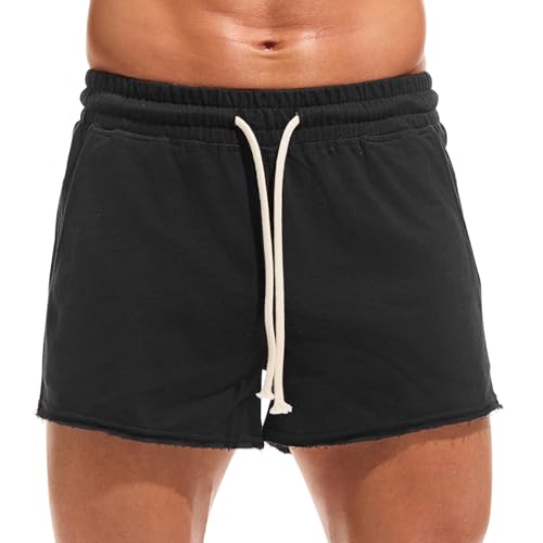 AMY COULEE Mens Workout Shorts 3 inch Cotton Gym Shorts Casual Lounge Short Pants with Pockets