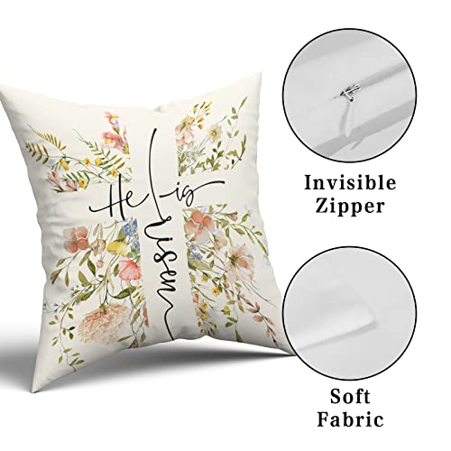 Giwawa Happy Easter Throw Pillow Covers, Spring Flower Bunny Rabbit Printed Decorative Pillow Case 18 X 18 Inch Set Of 2 Cushion Cover Zippered Square Farmhouse Decoration #TOP3
