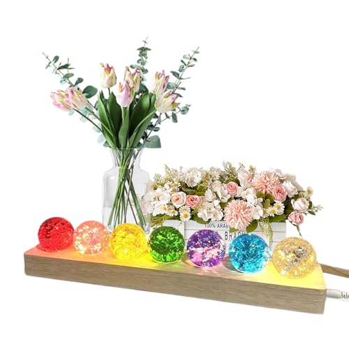 7 sfere di cristallo colorate luce notturna: 3D con base in legno, girevole a 360° per casa, ufficio, regalo multicolore, fantastica sfera a stella per amici, insegnanti