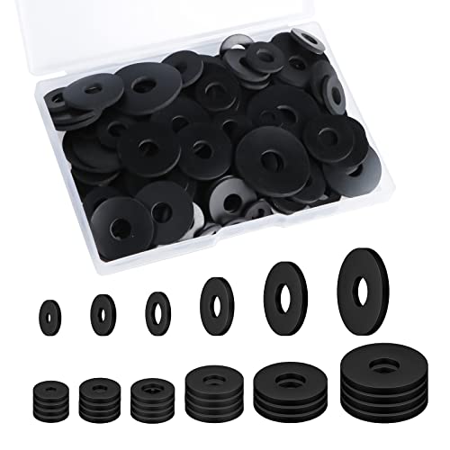 120st Platte Rubberen Ringen Assortiment, 30/25/20/16/12/10mm Rubber Flat Washers Assortment Zwarte Rubberen Dichtingsringen Pads voor Huishoudelijke Apparaten Kranen Schroeven Bouten