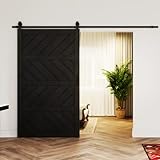 ARKHJEM Sliding Barn Door 48”x84”, Black Barn Door with Modern Paneled Wave Design, Complete Barn Door Set, Waterproof PVC Surface, Assembly Required for Bedroom, Living Room, Closet, or Bathroom