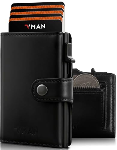 VMAN Portefeuille Homme, Portefeuille Slim avec Poche à Monnaie, Protection RFID, Portefeuille en Cuir Premium pour 8–11 Cartes, Petit Porte-Cartes pour...