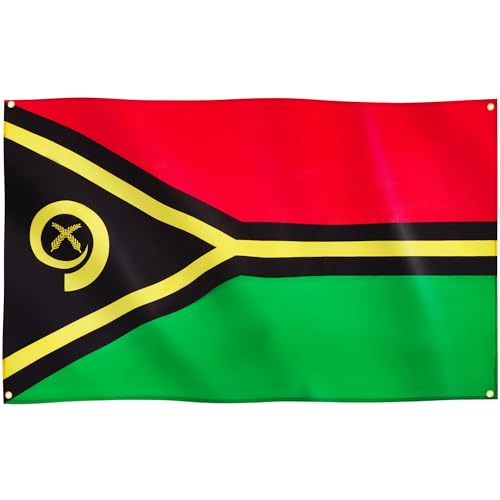 Runesol Drapeau du Vanuatu, 91x152cm, 3ft x 5ft, 4 Anneaux, œillet dans chaque coin, Drapeau national, Drapeaux Premium, Intérieur, Extérieur, Couleurs vives, Jour du chef