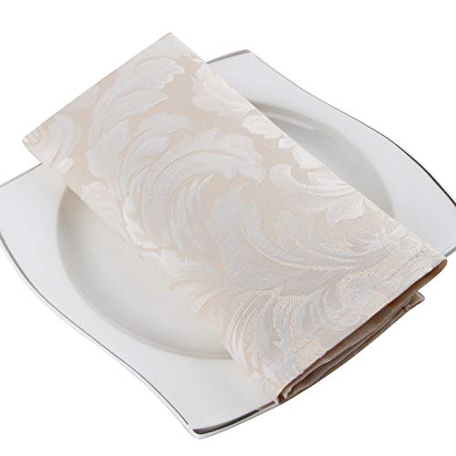 Ehousehome Damask Jacquard Cloth Napkins Waterproof Spillproof Polyester Fabric Napkins Beige, Set Of 12, 17 X 17 Inch #TOP1