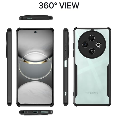 Image of Pikkme Crystal Clear Transparent Back Cover | Ultra Hyrbid | Full Camera Protection | Raised Edge | Bumper Case for Tecno Spark 30C (Black)