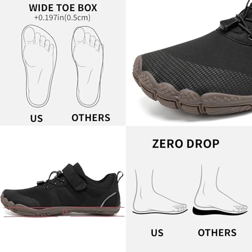 Grand Attack Barefoot Shoes Men Wide Toe Box Wrestling Boxing Weightlifting Walking Shoes Black Size 134