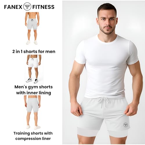 Image of Men's 2 in 1 Active Dual Shorts with Inner Tights Layer & Compression Liner, Double Layer Athletic Short for Running, Gym & Sports