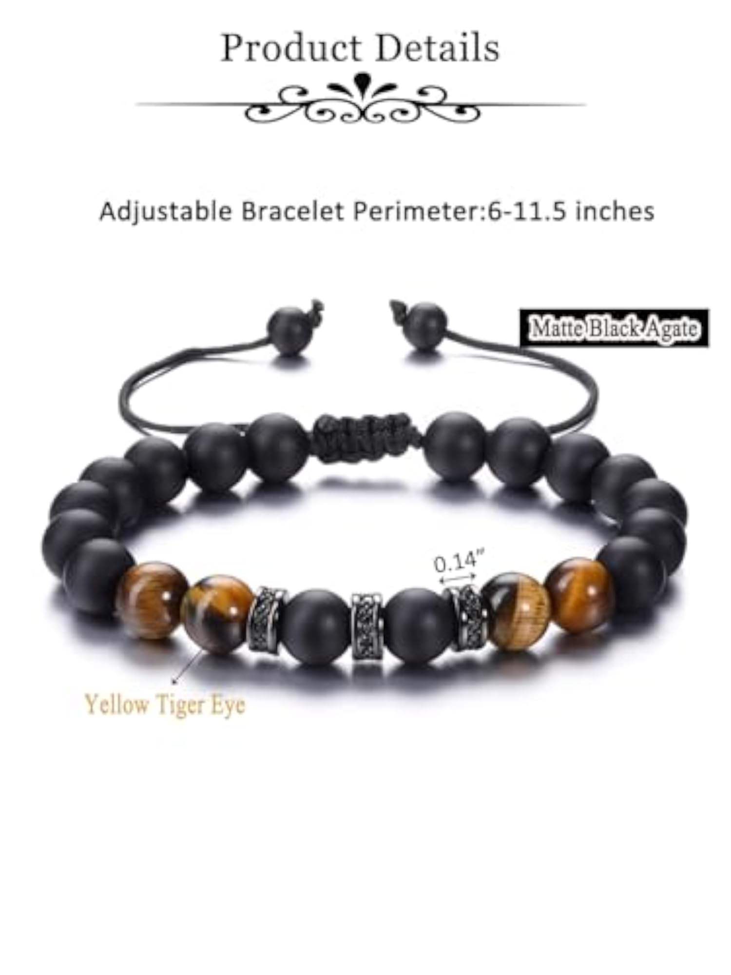 Men's Healing Tiger Eye & Black Agate Crystal Bracelet, Gift for Him