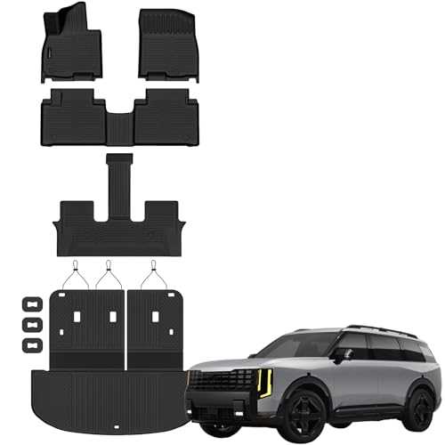 Auxko All Weather Floor Mats Cargo Mat with Backrest Mat for 2027 Kia Telluride Hybrid TPE Liners Accessories Guard Odorless Anti-Slip Floor Liners Trunk Tray with Back Seat Protectors