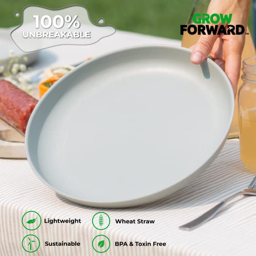 Grow Forward Premium Wheat Straw Plates - 8 Unbreakable Dinner Plates Set - 10 Inch Eco Friendly Dishwasher & Microwave Safe Plates - Reusable Lightweight Salad Plates For Camping, Rv - Feather #TOP3