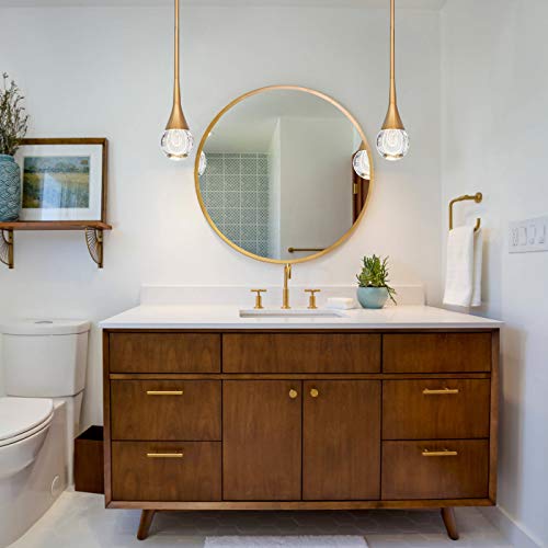 Motini 1-Light Teardrop Crystal Pendant Light In Gold Brushed Brass Finish Mini Led Light Fixtures Metal Rod Ceiling Globe Glass Pendant Lighting For Kitchen Island Bedroom Dining Room Bar #TOP3