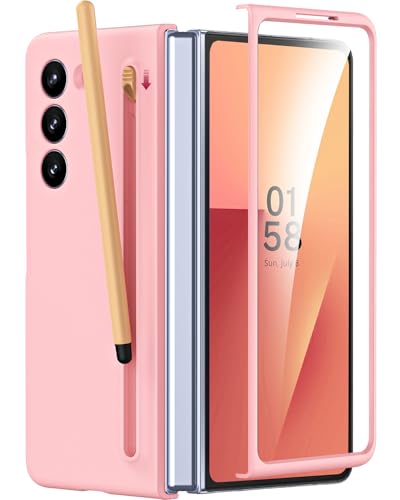 Coque Samsung Z Fold 7 avec stylet et protection d'écran intégrée rose