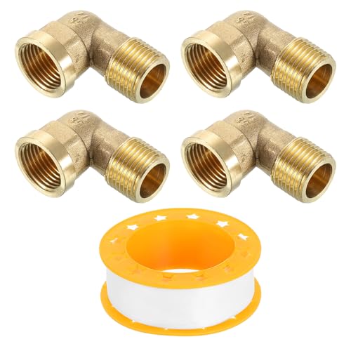 sourcing map 4 Pcs 90 Degree Elbow, PT1/2 Inch Male x PT1/2 Inch Female Brass Right Angle Pipe Fitting, Connector for Fluid Gas Fuel Oil Pipe, 45x34mm